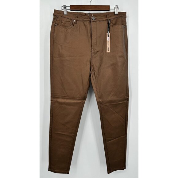 Coco & Carmen Pants Women XXL Skinny Shiny Brown Stretch NWT - Picture 1 of 12